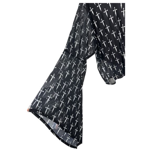 Hot Topic Social Collision Daggers Mesh Flare Sleeve Sheer Blouse 5 (5X) NEW - Picture 8 of 8